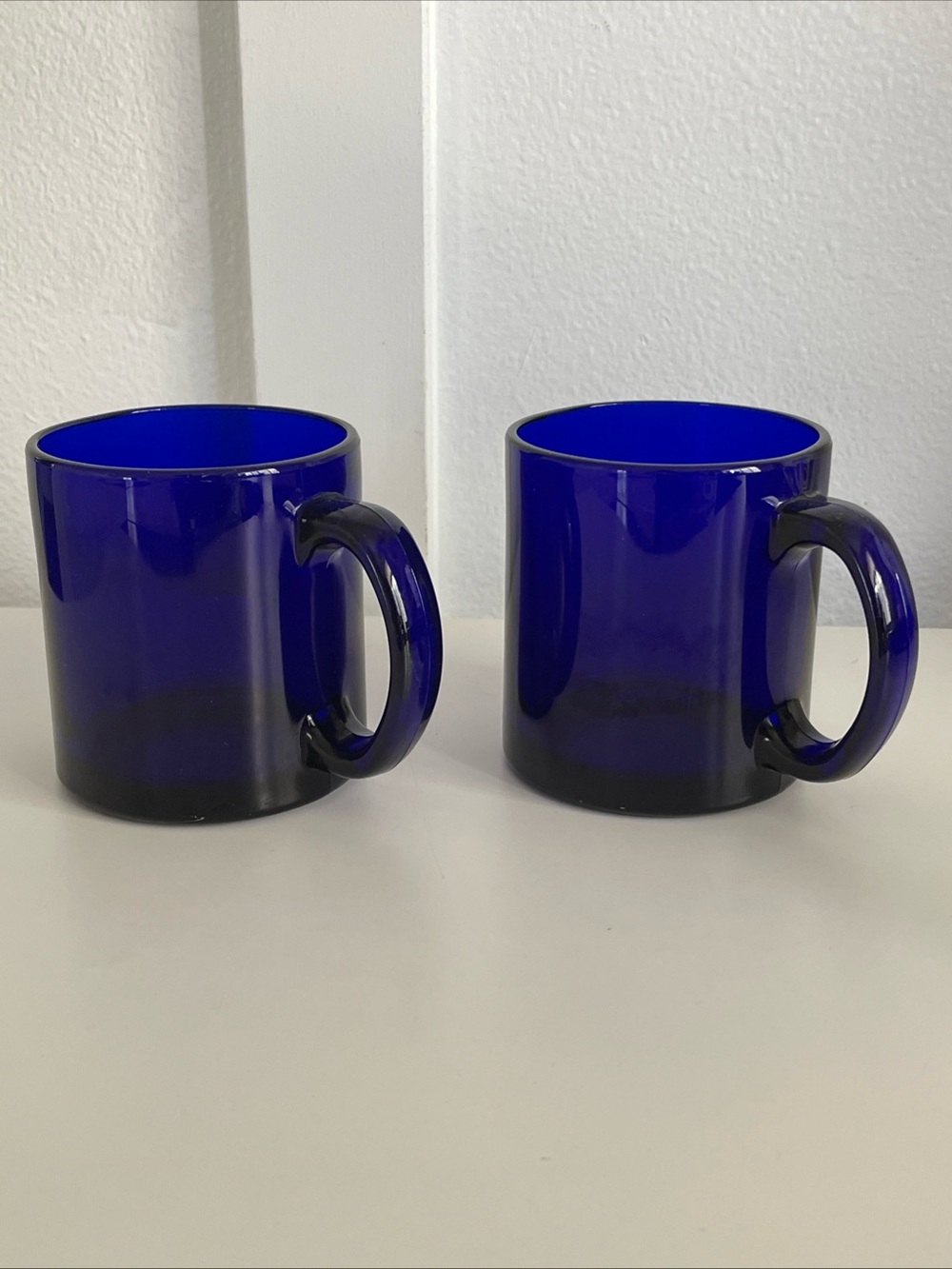 VTG Cobalt Blue Glass Coffee Mugs Set of 2 Made in USA Sapphire Blue Cups Libbey